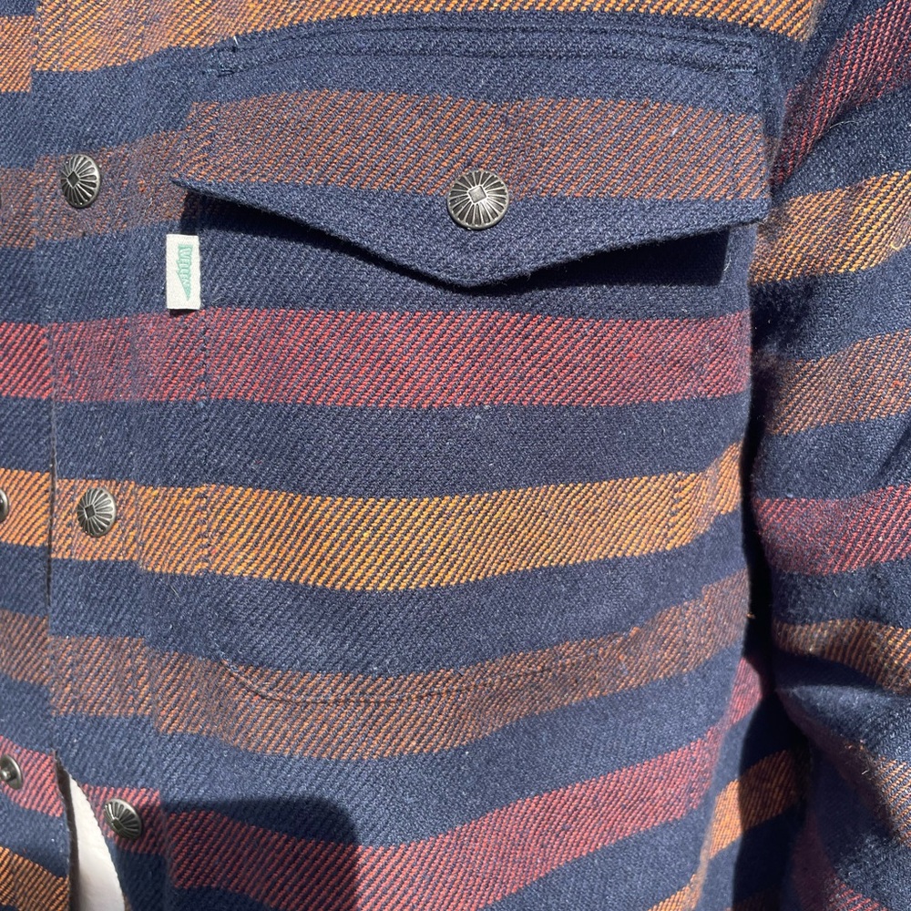 Wellen LRG Men's Striped Shirt Jacket - Navy, Brown, Rust - Picture 2 of 7